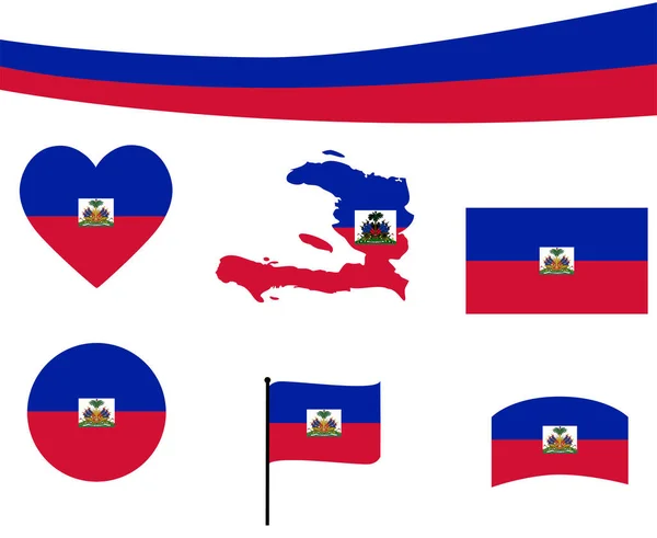 Haiti Flagga Karta Band Och Hjärta Ikoner Vektor Illustration Sammanfattning — Stock vektor