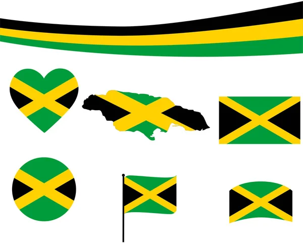 Jamaica Flag Map Ribbon Heart Icons Vector Illustration Abstract National — 图库矢量图片