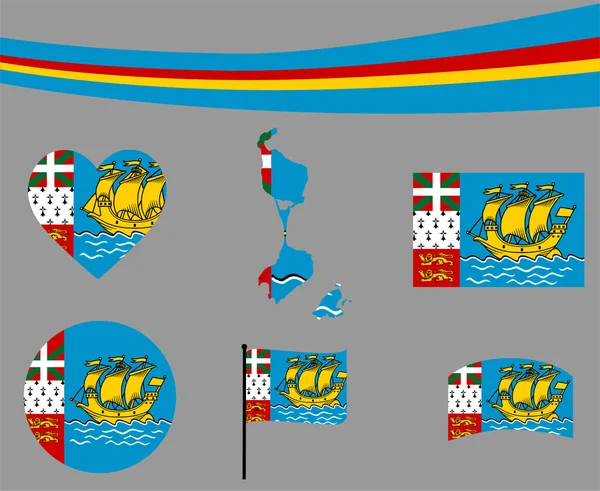 Saint Pierre Miquelon Flag Mapa Wstążka Ikony Serca Wektor Ilustracja — Wektor stockowy