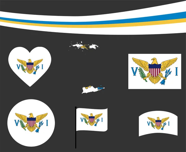 Amerikai Virgin Szigetek Zászló Térkép Szalag Heart Icons Vector Illusztráció — Stock Vector