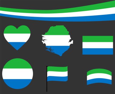 Sierra Leone Bayrak Haritası Kurdele ve Kalp Simgesi Vektör Resimleri Soyut Ulusal Amblem Tasarım Elementleri Koleksiyonu