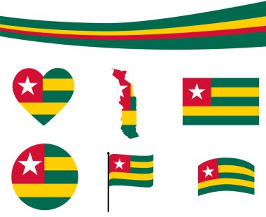 Togo Bayrak Haritası Kurdelesi ve Kalp Simgesi Vektör Resimleri Soyut Ulusal Amblem Tasarımı Elementleri Koleksiyonu