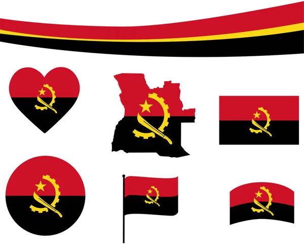 Angola Vlajka Mapa Stuha Srdce Ikony Vektorové Ilustrace Abstraktní Národní — Stockový vektor