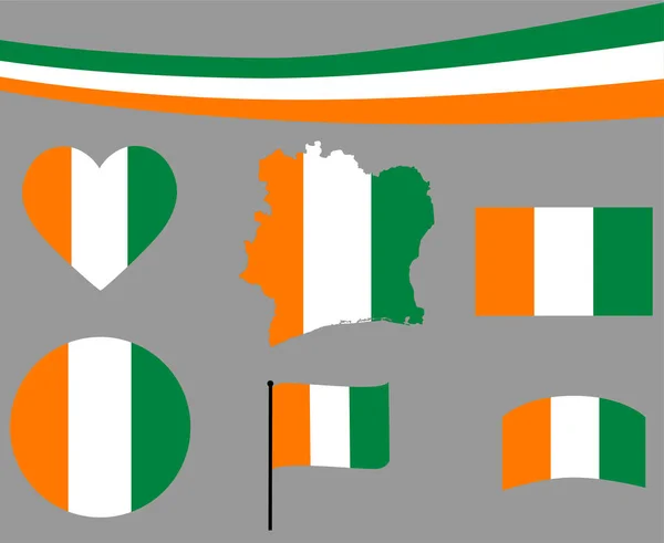 Ivory Coast Flag Map Ribbon Heart Icons Vector Illustration Abstract — стоковий вектор