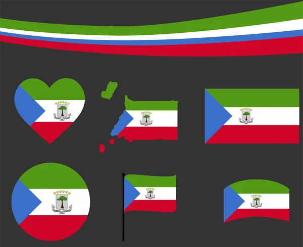 Mapa Bandera Guinea Ecuatorial Iconos Cinta Corazón Vector Ilustración Abstract — Vector de stock