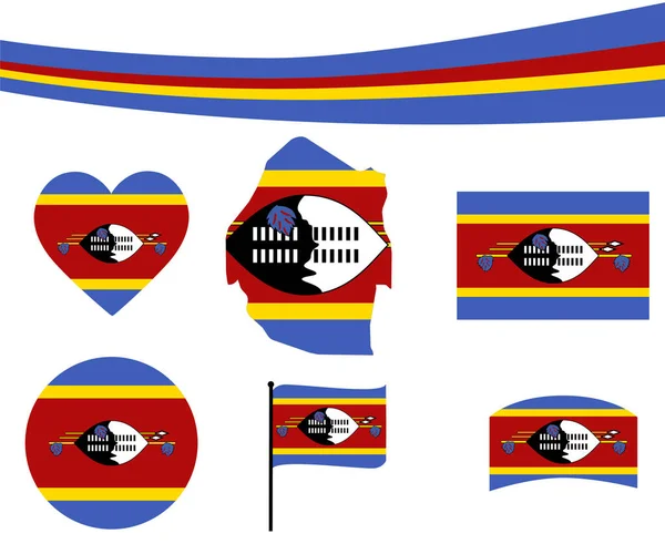 Eswatini Swaziland Vlag Kaart Lint Hart Pictogrammen Vector Illustratie Abstracte — Stockvector