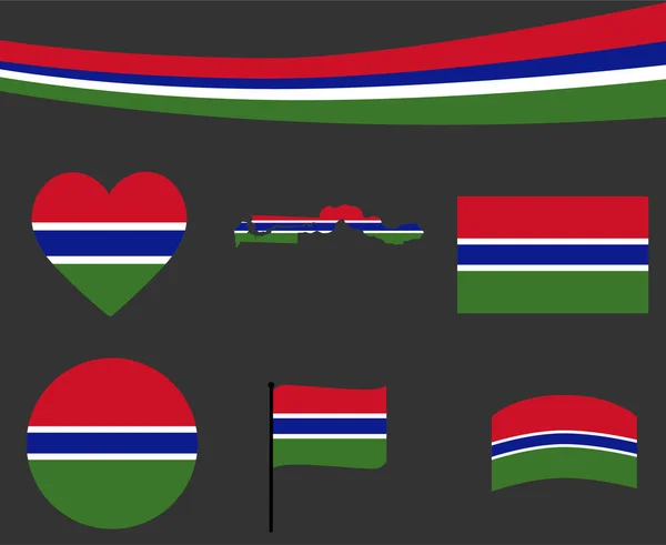 Gambia Flag Map Ribbon Heart Icons Vector Illustration Abstract National — Stock Vector