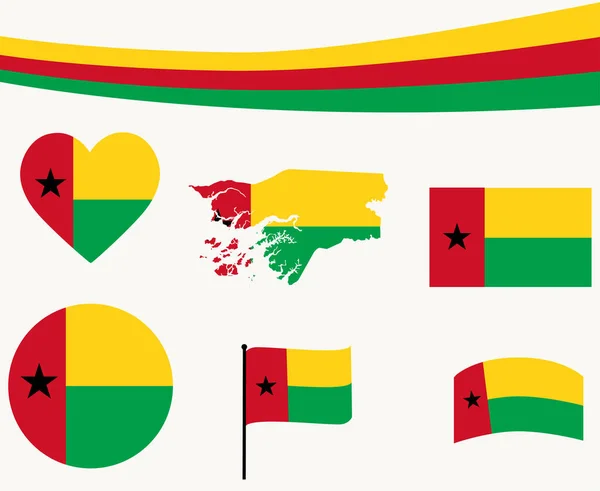 Guinea Bissau Flagga Karta Band Och Hjärta Ikoner Vektor Illustration — Stock vektor