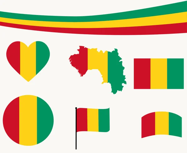 Mapa Bandera Guinea Iconos Cinta Corazón Vector Ilustración Abstract National — Vector de stock