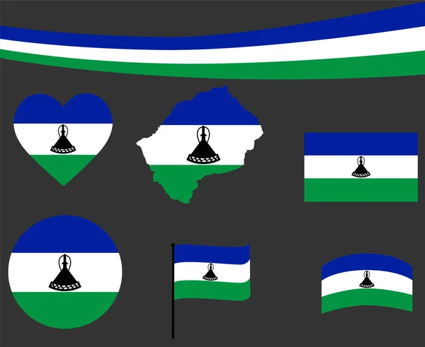 Lesotho Flagga Karta Band Och Hjärta Ikoner Vektor Illustration Sammanfattning — Stock vektor
