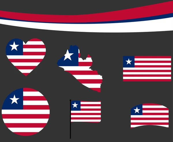 Mapa Bandera Liberia Iconos Cinta Corazón Vector Ilustración Abstract National — Vector de stock