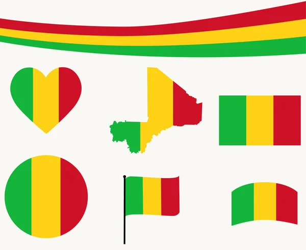 Mali Flagg Karta Band Och Hjärta Ikoner Vektor Illustration Sammanfattning — Stock vektor