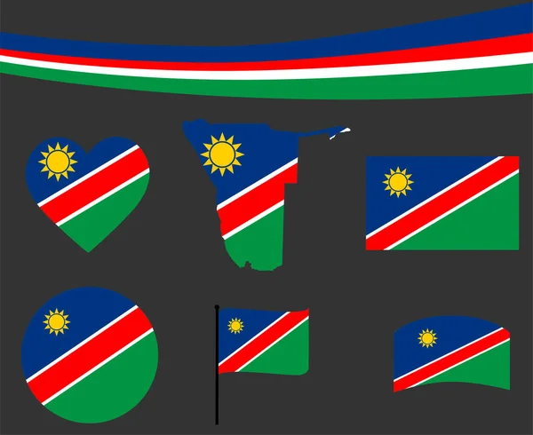 Namibia Flagge Karte Band Und Herz Ikonen Vektor Illustration Abstrakte — Stockvektor