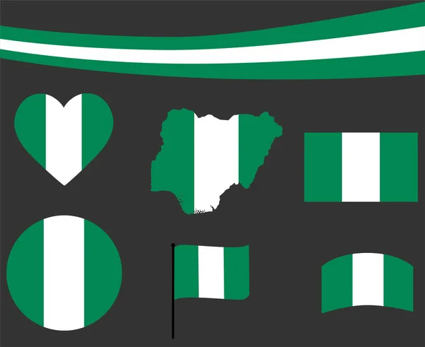 Лента Флага Нигерии Иконки Сердца Векторные Иллюстрации Абстрактные Национальные Элементы — стоковый вектор