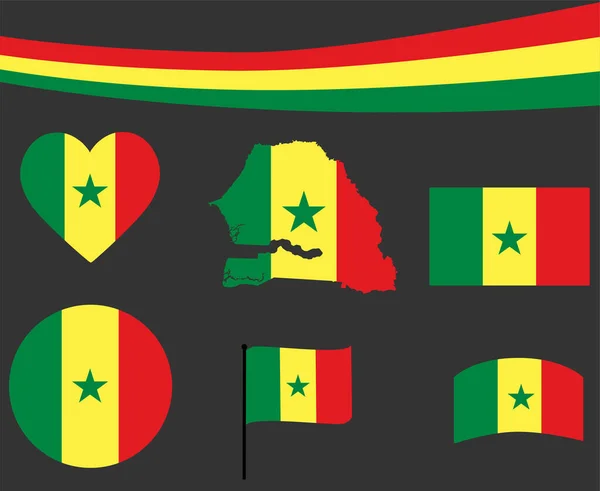 Senegal Flagga Karta Band Och Hjärta Ikoner Vektor Illustration Sammanfattning — Stock vektor