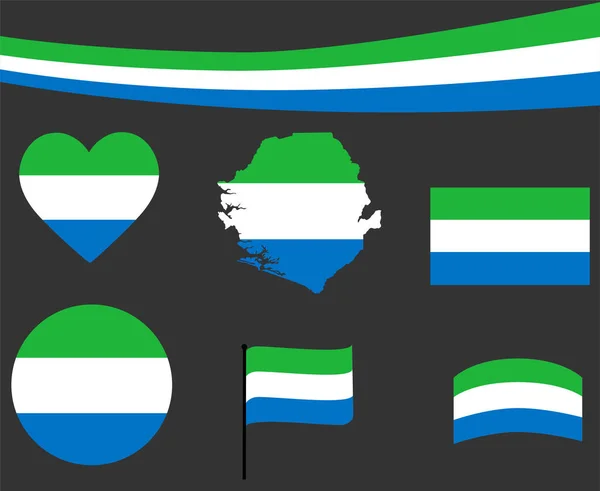 Sierra Leone Flagga Karta Band Och Hjärta Ikoner Vektor Illustration — Stock vektor