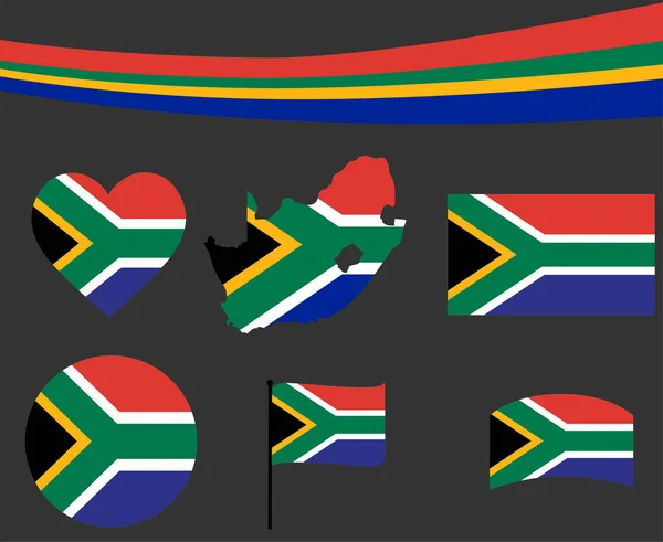 Afrique Sud Drapeau Carte Ruban Cœur Icônes Illustration Vectorielle Résumé — Image vectorielle