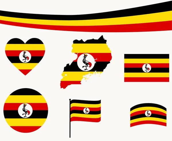 Σημαία Ουγκάντα Χάρτης Κορδέλα Και Καρδιά Εικόνες Διάνυσμα Εικονογράφηση Αφηρημένη — Διανυσματικό Αρχείο