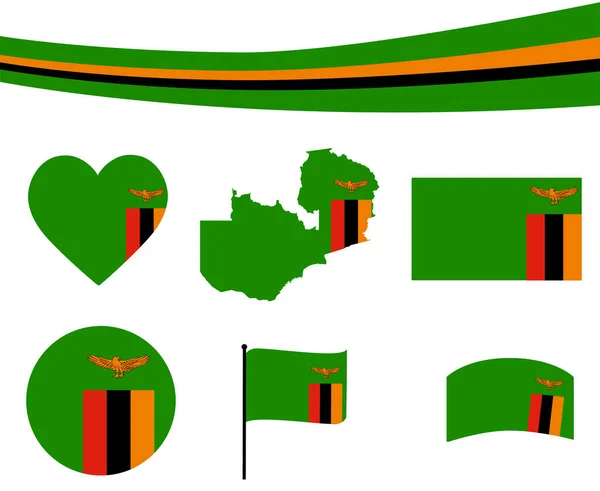 Zambia Flagga Karta Band Och Hjärta Ikoner Vektor Illustration Abstrakt — Stock vektor