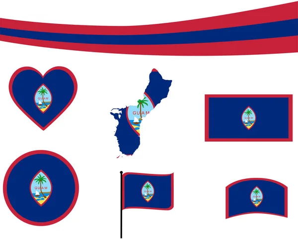 Guam Flagga Karta Band Och Hjärta Ikoner Vektor Illustration Sammanfattning — Stock vektor