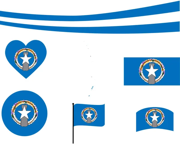 Islas Marianas Del Norte Mapa Bandera Iconos Cinta Corazón Vector — Archivo Imágenes Vectoriales