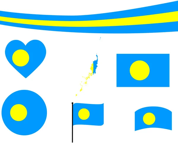 Palau Flag Map Ribbon Heart Icons Vector Illustration Abstract National — Stock Vector