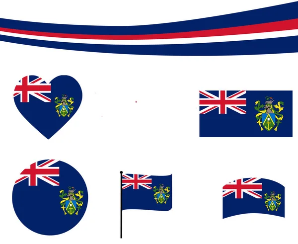Pitcairn Inseln Flagge Karte Band Und Herz Ikonen Vektor Illustration — Stockvektor