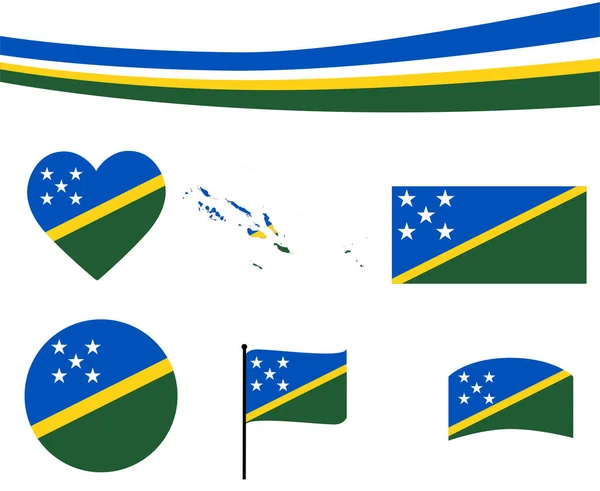 Salomonen Flagge Karte Band Und Herz Ikonen Vektor Illustration Abstrakte — Stockvektor