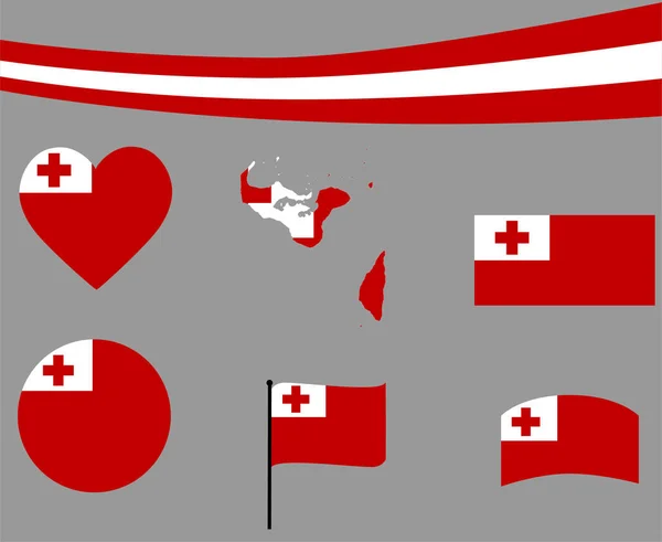 Tonga Flag Map Ribbon Heart Icons Vector Illustration Abstract National — 스톡 벡터