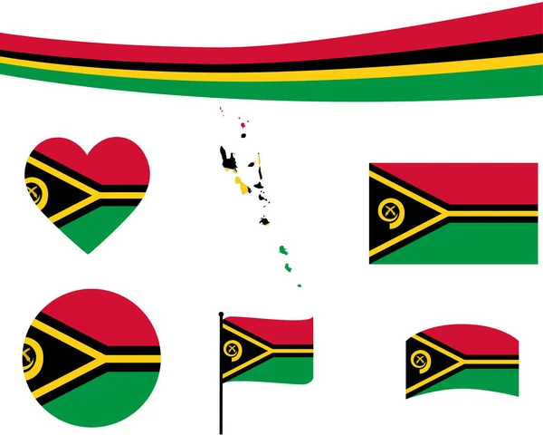 Vanuatu Zászló Térkép Szalag Szív Ikonok Vektor Illusztráció Kivonat Nemzeti — Stock Vector