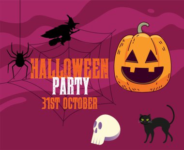 Soyut Cadılar Bayramı 31 Ekim Geçmiş Kabak Portakalı Kedi ve Örümcek Vektörü