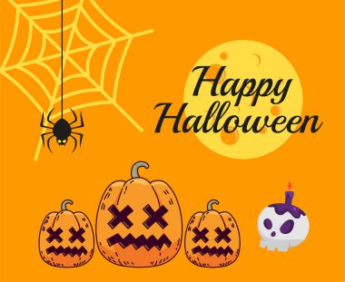 Balkabağı Portakalı Cadılar Bayramı 31 Ekim Parti Tasarımı Yarasa Siyah ve Örümcek Ayı