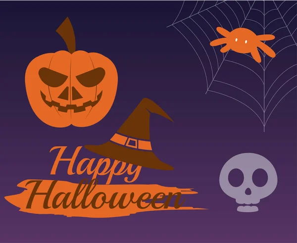 Design Halloween Day Ottobre Evento Illustrazione Scura Ragno Zucca Vettoriale — Vettoriale Stock