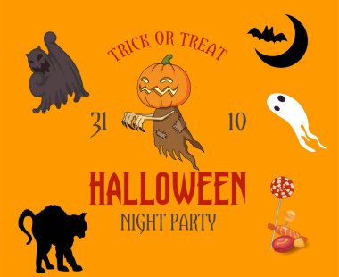 Soyut Cadılar Bayramı Vektör Hilesi veya Şeker Yarasa ve Hayalet İkramları