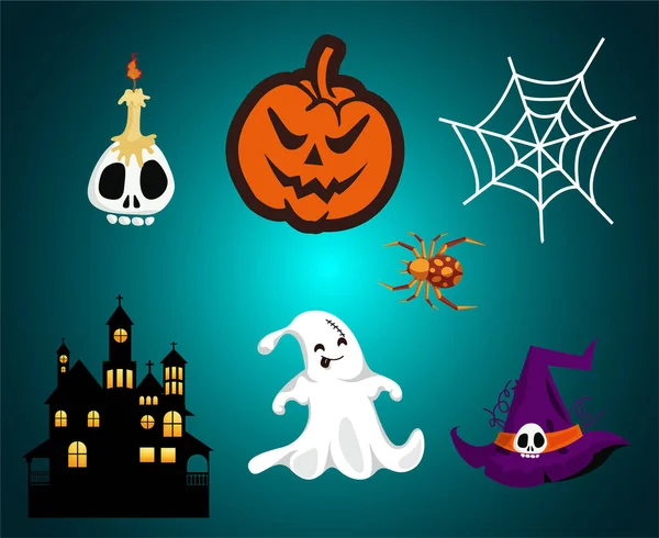 Resumen Halloween Fondo Vector Calabaza Truco Objetos Fantasma Con Araña — Vector de stock