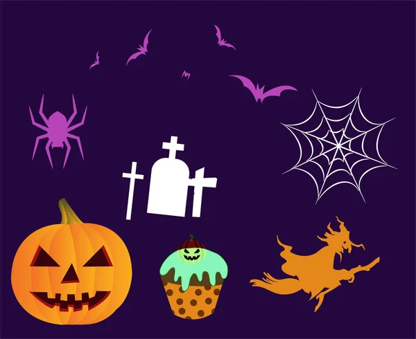 Abstract Objecten Spinnenpompoen Oranje Halloween Dag Oktober Feestdag Ontwerp Met — Stockvector