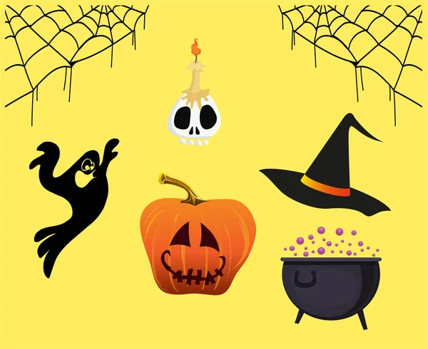 Oggetti Dolcetto Scherzetto Felice Halloween Zucca Horror Spider Vacanza Spider — Vettoriale Stock