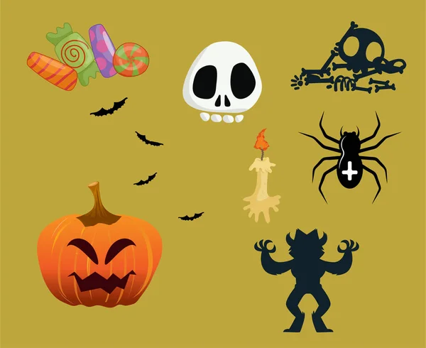 Objetos Abstractos Halloween Día Octubre Candy Ghost Dark Illustration Vector — Vector de stock