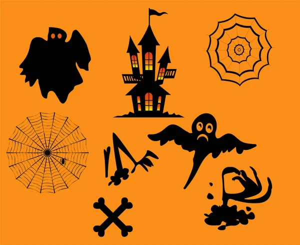 Nesneler Balkabağı Cadılar Bayramı Ekim Parti Tasarımı Örümcek Housse Hayalet — Stok Vektör