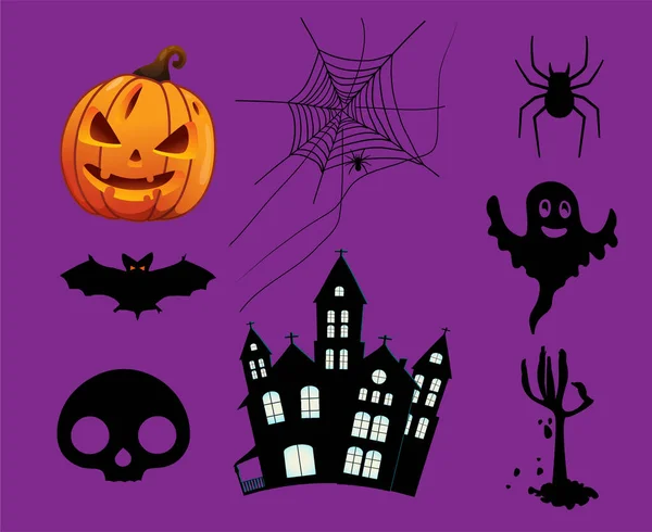 Abstraktní Dýně Oranžová Halloween Day Říjen Objects Spider Design Bat — Stockový vektor