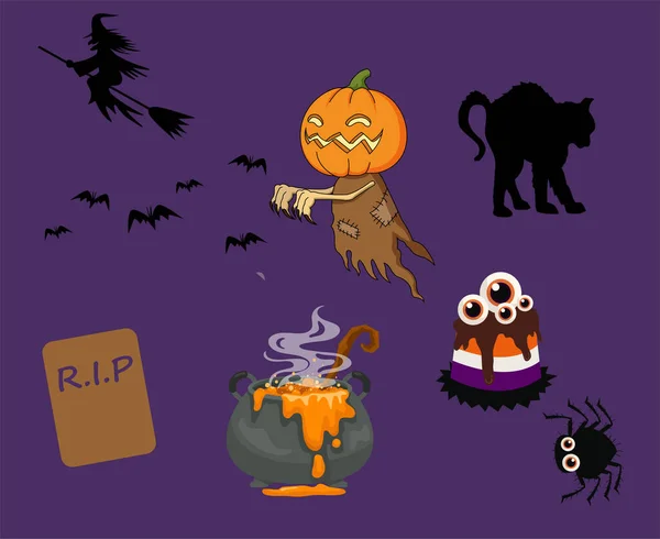 Objekt Pumpa Orange Halloween Dag Oktober Party Design Med Katten — Stock vektor