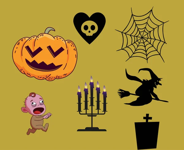 Objets Design Halloween Jour Octobre Araignée Tombeau Illustration Citrouille Vecteur — Image vectorielle