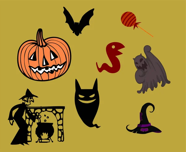 Abstraktes Design Halloween Tag Oktober Objekte Gespensterbonbons Und Fledermaus Dunkle — Stockvektor
