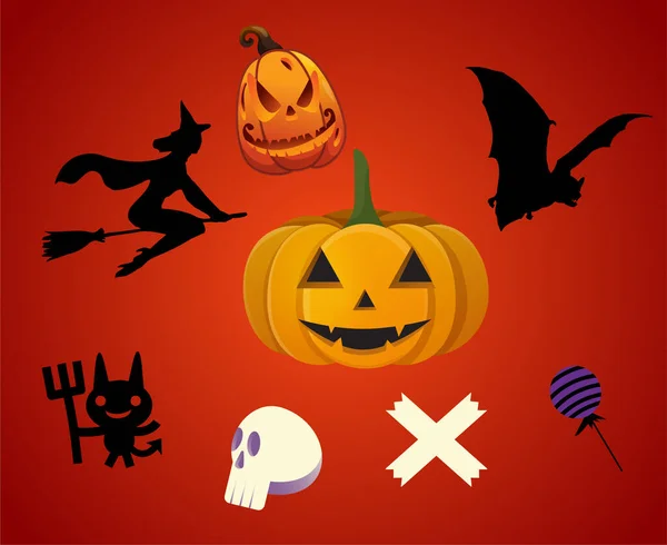 Abstract Design Halloween Day Ottobre Oggetti Pipistrello Candy Illustrazione Zucca — Vettoriale Stock