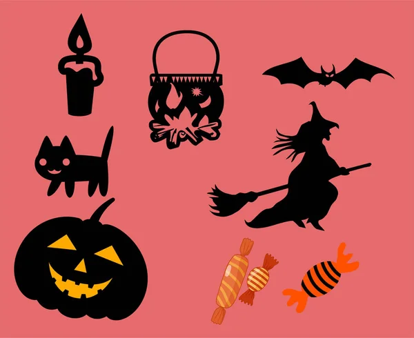 Objets Abstraits Bonbons Halloween Day Octobre Bat Cat Illustration Pumpkin — Image vectorielle