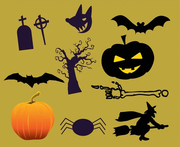 Oggetti Design Halloween Day Ottobre Evento Pipistrello Tomba Spider Illustrazione — Vettoriale Stock