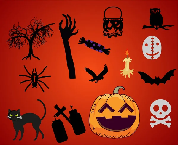 Objekte Happy Halloween Holiday Vector Trick Oder Leckerbissen Mit Fledermausbaumgrab — Stockvektor