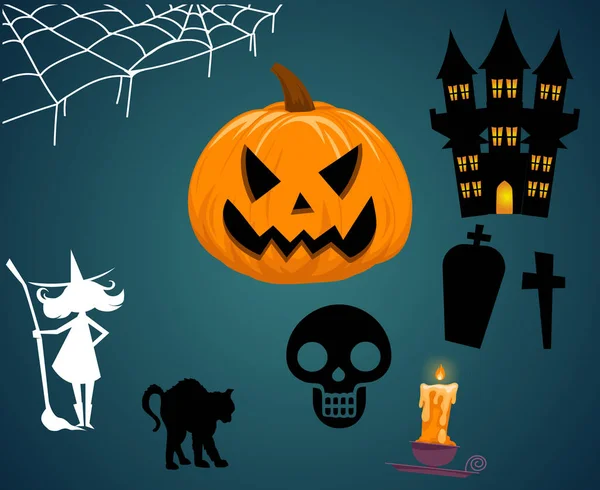 Résumé Joyeux Halloween Octobre Objets Fond Avec Citrouille Orange Housse — Image vectorielle