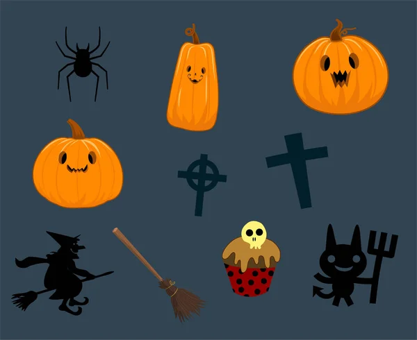 Resumen Octubre Halloween Holiday Objects Candy Party Calabaza Naranja Espeluznante — Vector de stock