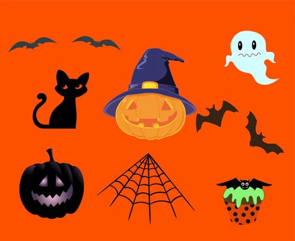 Abstract Ontwerp Halloween Dag Oktober Evenement Donkere Voorwerpen Spider Cat — Stockvector